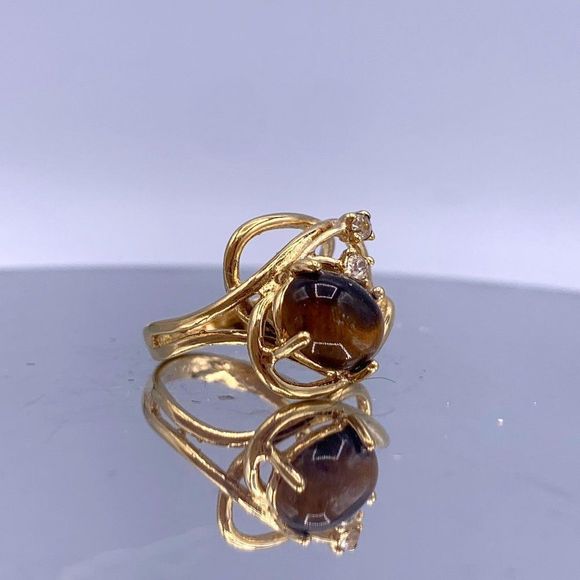 Vintage Sterling Silver Chrysoberyl Cabochon Open-Work Ring - Picture 8 of 8